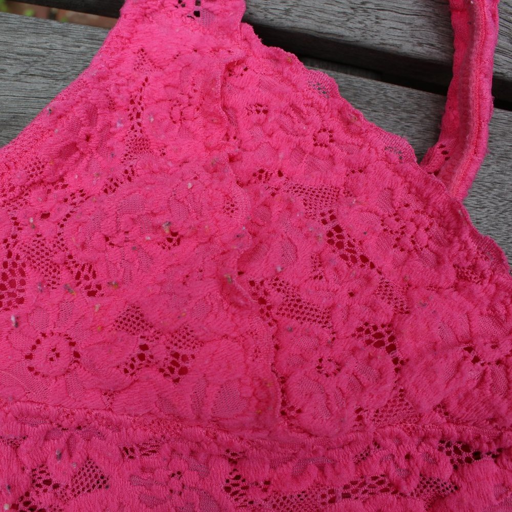 Hot Pink Aerie Cross Back Lace Bralette - Picture 4 of 8